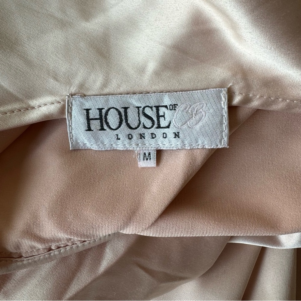House of CB Coco Nude Satin Drape Back Wrap Dress Medium - Picture 12 of 13
